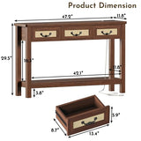 HUAHUU 47.2" Console Table with 3 Rattan Drawers, Long Sofa Table with Storage Behind Couch, Farmhouse Entryway Table with Power Outlet & Open Storage for Entrance/Hallway/Foyer/Living Room, Walnut HUAHUU