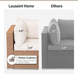 LAUSAINT HOME Outdoor Patio Furniture, 7 Piece Patio Furniture Set PE Rattan Sectional Conversation Sets with Thick Cushions & Wood-Like Coffee Table for Garden, Porch(Beige/Brown Wicker) LAUSAINT HOME