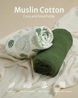 Blissful Diary Muslin Crib Sheets for Girl Boy, Boho Neutral Soft Cotton Baby Sheet for 52''x28'' Standard Crib Mattress, 2 Pack(Monstera&Dark Green) Blissful Diary