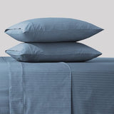 Feather & Stitch 500 TC Queen Size Damask Bed Sheet Set, 100% Cotton Soft Breathable Bedsheets, 4 Piece 18" Deep Pockets Sateen Weave Striped Bedding Mattress Resort Hotel Luxury Décor - (Blue Stripe) FEATHER & STITCH NEW YORK