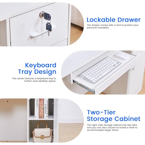 50" Reception Desk – Modern Front Desk with Lockable Drawer, Keyboard Tray, Storage Cabinet, Built-in Power Outlet, LED Lights & DIY Stripe – Ideal for Lobbies, Salons & Retail LayBurst