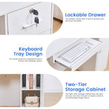 50" Reception Desk – Modern Front Desk with Lockable Drawer, Keyboard Tray, Storage Cabinet, Built-in Power Outlet, LED Lights & DIY Stripe – Ideal for Lobbies, Salons & Retail LayBurst