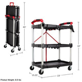 Collapsible Cart - Portable and Lightweight Folding Service Cart with 50lb Capacity Per Shelf - Multi Use Foldable Trolley with Wheels by Stalwart Stalwart