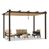 PURPLE LEAF 10' x 12' Outdoor Retractable Pergola Aluminum with DIY Sun Shade Canopy Patio Modern Heavy-Duty Brown Shelter for Garden Yard Pavilion Grape Trellis Porch, Beige PURPLE LEAF