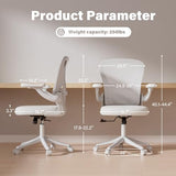GYI Ergonomic Office Chair, Mesh Desk Chair with Adjustable Lumbar Support and 3D Flip-up Arms, Computer Chair with Wheels, All White GYI