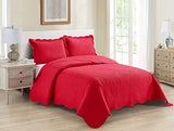 Home Collection 3pc King/Cal King Over Size Luxury Embossed Bedspread Set Light Weight Solid Red New Home Collection
