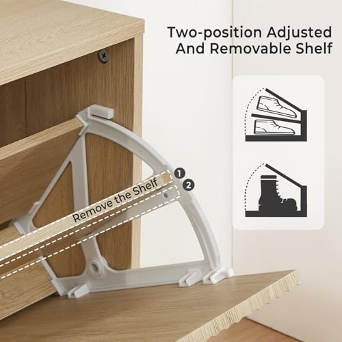 Hootata 31.5''W Oak Shoe Storage Cabinet for Entryway with 2 Flip Drawers, Narrow Wood Fluted Shoe Rack Cabinet,Freestanding Slim Shoe Organizer Cabinet for Foyer, Hallway Hootata