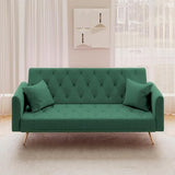72"Modern Velvet Sofa Bed Futon,Convertible Folding Sleeper Bed Couches with 3 Adjustable Backrests,Tufted Recliner Love Seat with Golden Chrome Legs for Living Room Apartment Office (Green+pillows) Anwick