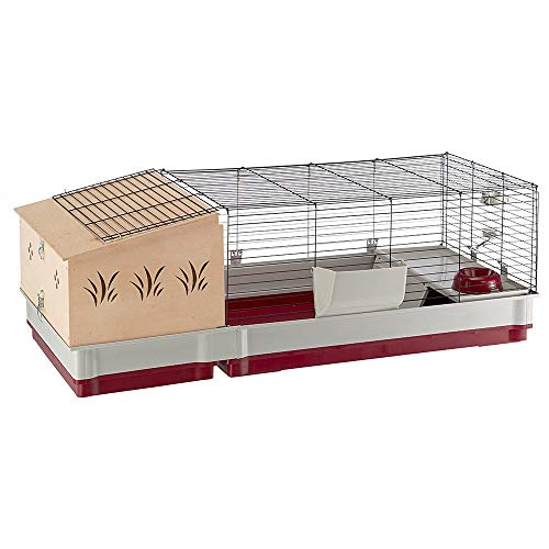 Ferplast Krolik Extra-Large Rabbit Cage w/ Wood Hutch Extension Rabbit Cage Includes All Accessories and Measures 55.9L x 23.62W x 19.68H and Includes ALL Accessories - WoodArtSupply