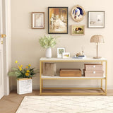 Function Home TV Stand for TVs up to 50 Inch, 3 Tier Entertainment Center, Modern TV Cabinet with Marble Top and Gold Metal Base, 42" Media Console Table with Storage for Living Room Bedroom Function Home