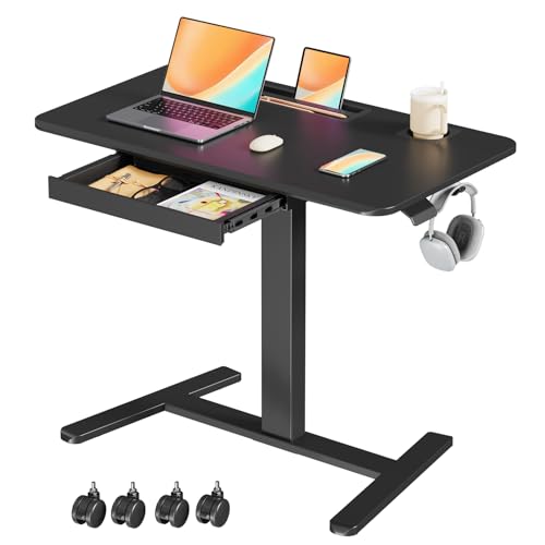 JYLH JOYSEEKER Mobile Standing Desk with Drawer, 35" Small Standing Desk with Cup Holder, Rolling Laptop Cart on Wheels, Height Adjustable Table with Storage for Home Office, Black JYLH JOYSEEKER