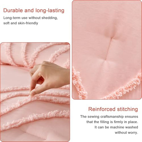 ENJOHOS Pink Full Comforter Set for College Girls - Full Size Boho Tufted Rainbow Comforter, 3 Pieces Rainbow Bedding for All Season, Lightweight Soft Microfiber Comforter with 2 Pillowcase ENJOHOS