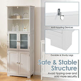 Tangkula Tall Bathroom Storage Cabinet, Freestanding Floor Cabinet w/2 Glass Doors & 2 Open Shelves, 3-Position Adjustable Shelves, Anti-toppling Design, 64” Tall Pantry Cupboard for Kitchen Tangkula