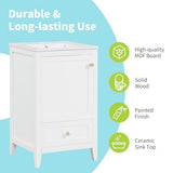 20" Bathroom Vanities with Ceramic Sink, Storage Rack Shelf and One Drawer, Solid Wood & MDF Board, White Merax