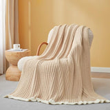 Snuggle Sac Luxury King Size Blanket for Bed, Cozy Soft Fuzzy Microfiber Knit Stripe Bedding Blankets, Beige, 108x90 inches Snuggle Sac