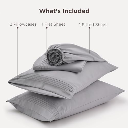 Bedsure Deep Pocket King Sheet Set - Fits Mattresses Up to 21 Inches Thick - 4 Piece GentleSoft Bed Sheets, Moisture Wicking, Soft & Cooling Bedsheet & Pillowcases, Easy & Secure Fit, Light Grey Bedsure