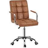 Yaheetech PU Leather Comfortable Office Desk Chair Mid Back Height Adjustable Computer Swivel Chair w/Armrests, Retro Brown Yaheetech
