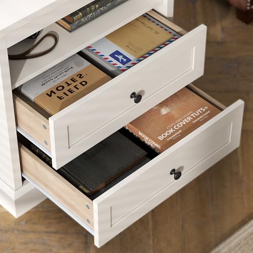 Gyfimoie Nightstand with Side Drawer, Night Stand, End Table with Hidden Storage Space, Bedside Table with Open Shelf, 2 Drawers Dresser for Bedroom, Living Room, Closet (White) Gyfimoie