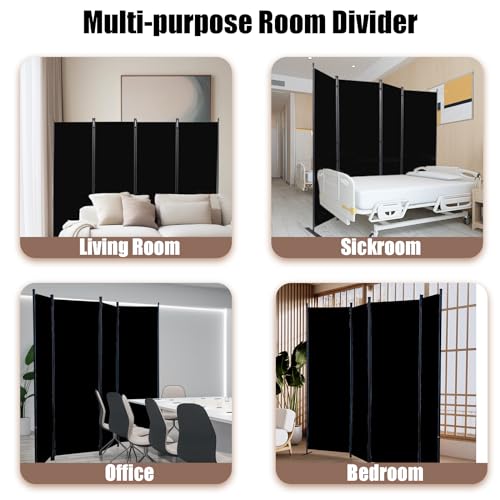 Room Divider-Folding Privacy Screens, 6 ft Partition Room Dividers Wall for Separation, Home, Office, Classroom, Studio (Black, 4 Panel) Grezone