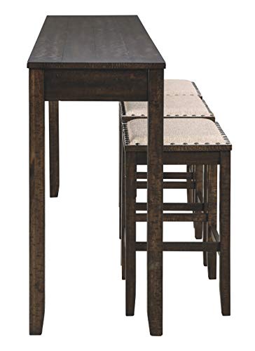 Signature Design by Ashley Rokane Urban Farmhouse 25" Counter Height Dining Room Table Set with 3 Bar Stools, Brown - WoodArtSupply