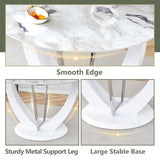 JUFU Round Dining Table Set for 4, 47" White Dinner Table Set for 4 with Marble Pattern Tabletop and PU Upholstered White-007 Chairs, Modern 4 Person Dining Table Set for Dinning Room, Kitchen, Café JUFU