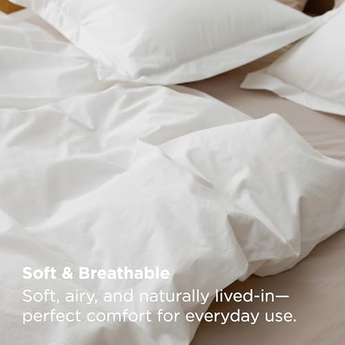 Bedsure 100% Washed Cotton Duvet Cover Full Size - Natural White Minimalist Cotton Duvet Cover Linen Like for All Seasons - GentleSoft™ Plain Simple Bedding (Natural White, Full, 80"x90") Bedsure
