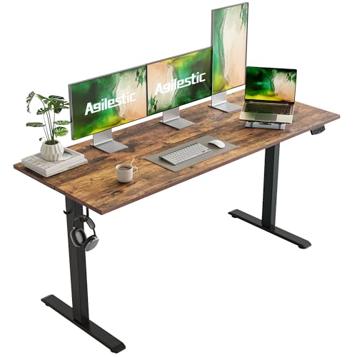 Agilestic Electric Standing Desk, Large 63 x 24 Inches Height Adjustable Desk, Sit Stand up Desk for Work Office Home, Splice Board, Rustic Brown