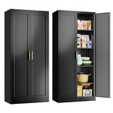 Metal Kitchen Pantry Cabinet, 71"Tall Cabinet with 2 Doors and 4 Adjustable Shelves, Pantry Cabinets for Kitchen Storage, Metal Storage Cabinet for Kitchen, Dining Room, Living Room and Bathroom-Black Wanfu
