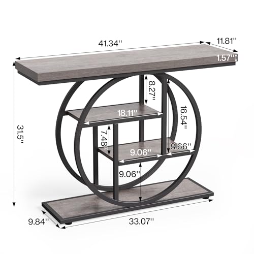 Little Tree Console Table, 4-Tier Entryway Table Behind Couch Table, 41.3-Inch Farmhouse Sofa Table for Living Room, Foyer Hallway Table for Entrance, Grey and Black LITTLE TREE