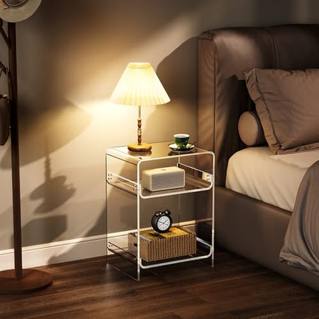 Acrylic Record Player Table with Storage Shelf, Clear Side Table Nightstand (Clear, Medium) Acrylicolor