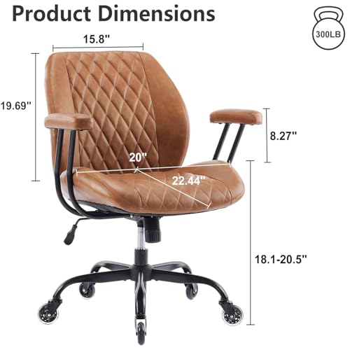 YFO Home Office Desk Chair Office Rubber Casters Ergonomic Computer Chair with Lumbar Support Adjustable Height Rolling Swivel Executive Task Armrests Chair， Brown Leather YFO