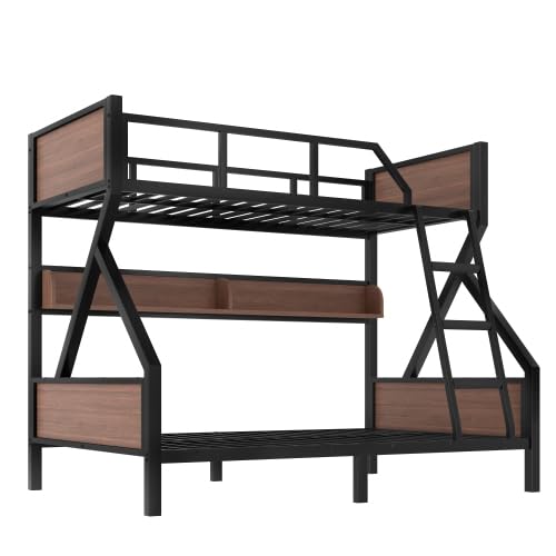 Harper & Bright Designs Twin Over Full Bunk Bed with Storage Shelves and LED Lights, Metal Bunk Bed Frame for Kid Teens, Space-Saving & Noise-Free Design, Black Harper & Bright Designs