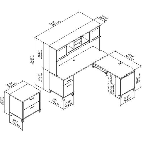 Bush Furniture Somerset 72W 3 Position Sit to Stand L Shaped Desk with Hutch and File Cabinet in Storm Gray Bush Home