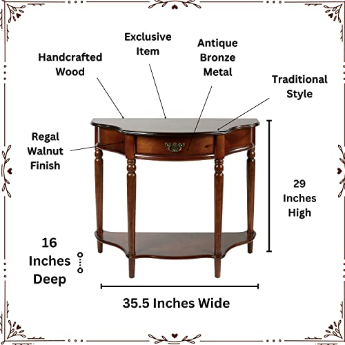 Touch of Class Foster Console Table Regal Walnut - Traditional Decorative Furniture - Half Circle Moon Shape - Elegant Display Tables for Entryway, Hallway, Living Room Touch of Class