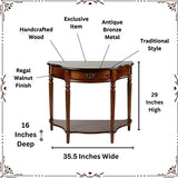 Touch of Class Foster Console Table Regal Walnut - Traditional Decorative Furniture - Half Circle Moon Shape - Elegant Display Tables for Entryway, Hallway, Living Room Touch of Class