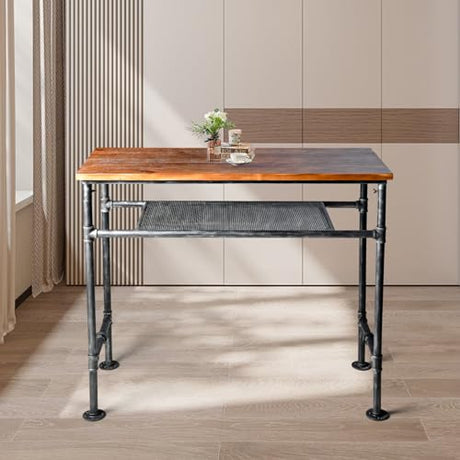 LOKKHAN Industrial Vintage Bar Height Table with Extra Shelf - Rustic Brown & Grey Metal Console for Kitchen, Dining & Pub LOKKHAN