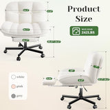 DurayLoly Cross Legged Office Chair with Foot Rest, 6.3" Thick Cushioned Criss Cross Chair with Wheels, Height Adjustable Swivel Vanity Chair for All-Day Comfort (White) DurayLoly