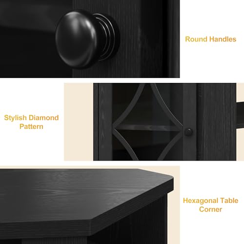 FansaFurn Corner TV Stands with 18'' Fireplace, Media Console Table with Adjustable Shelves & Acrylic Doors, Entertainment Center for TVs up to 55'', Corner Cabinet for Living Room, Bedroom, Black FansaFurn