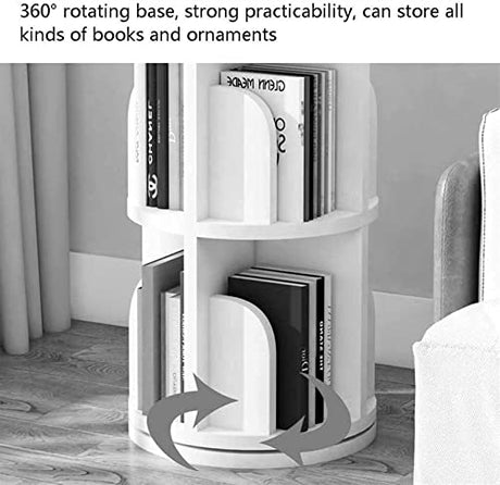 Revolving Solid Wood Bookshelf for Children - 360° Rotating Storage in Brown Bookcases