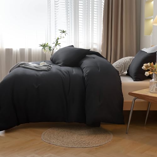 ROSGONIA Comforter Full Size Black for Girls Boys Teens, 3pcs (1 Boho Comforter & 2 Pillowcases), Lightweight Dorm Bedding Soft All Season Bed Set ROSGONIA
