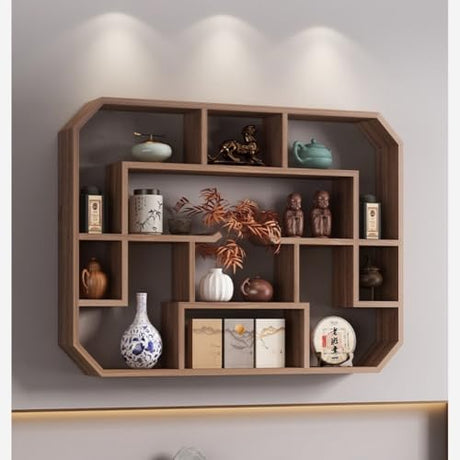 Solid Wood Tea Cup Holder, Wall Mounted Teapot Display Stand, Teaware Shelf Storage Rack, Curio Display Case for Collectibles and Succulents WoodArtSupply