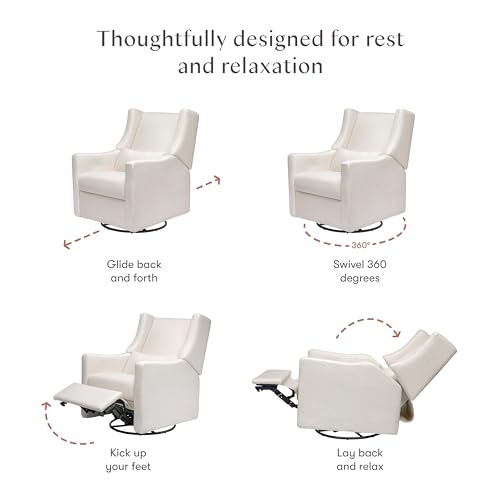 Babyletto Kiwi Recliner and Swivel Glider in Performance Cream Eco-Weave, GREENGUARD Gold Certified, Manual Recline, Water Repellant + Stain Resistant Fabrics