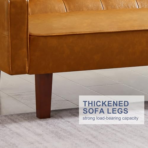 liuyouhom 74" Futon Sofa Bed, Mid Century Modern Futon Couch, Small Sofa Cama, Loveseat, Small Couches for Living Room, Office(Faux Leather, Brown)