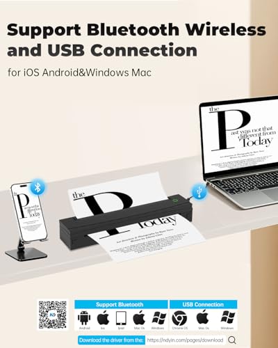 NDYIN Portable Printer Wireless for Travel, D80 Thermal Printer, Inkless Printers, Compatible with iOS, Android, Laptop, Supports 8.5" x 11" US Letter & A4 & A5 for Home Use, Office, Vehicles, Black NDYIN