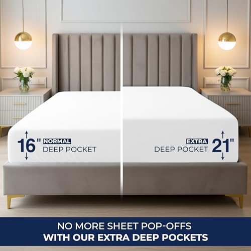 Utopia Bedding Extra Deep Pocket King Fitted Sheet, Fits up to 21 Inch Mattress - Hotel Luxury, Soft, Breathable and Comfy - Shrinkage and Fade Resistant - Easy Care (White) Utopia Bedding