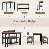 Moccha Dining Table Set for 4, Wooden Kitchen Table with with 2 Chairs and a Long Bench, Modern 4-Piece Dinette with Metal Frame & Storage Rack, Space-Saving Table Set for Dining Room, Rustic Brown LDAILY