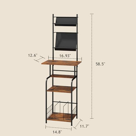 Homsorout Record Player Stand with Vinyl Storage - 6-Tier Turntable Table with Adjustable Feet, Metal & Wood Cabinet - Console Organizer Display Shelf for Living Room, Apartment Homsorout