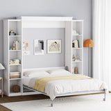 Rophefx Queen Murphy Bed Cabinet with 5-Tier Adjustable Storage Shelves, Wood Queen Wall Bed Cabinet Bed, Space Saving Beds, Hidden Bedframe, Foldable Platform Beds for Guest Room, Bedroom, White Rophefx