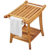 VEVOR Teak Shower Bench with Handles, 22in Waterproof Wood Shower Stool with Storage Shelf Non-Slip Feet, 300 lbs Load Capacity Shower Chair Seat, for Bathroom Indoor and Outdoor Use VEVOR