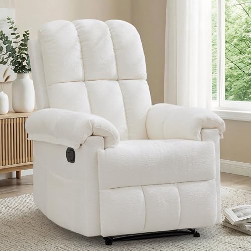 Korser Recliner Chair, Living Room Recliner Chairs for Adults, Small Recliners for Small Spaces, Upholstered Manual Recliner with Side Pockets, Modern Nursery Chair for Living Room, Chenille, Beige